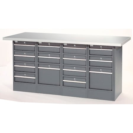 Global Industrial Workbench w/ Laminate Square Edge Top & 14 Drawers, 72inW x 30inD, Gray 239172